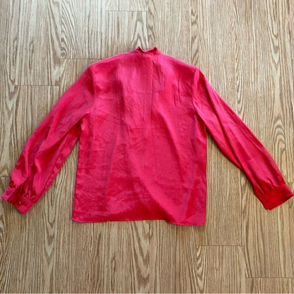 Laura & Jayne Vintage Red Shawl Collar Blouse Shirt Womens 14 Large