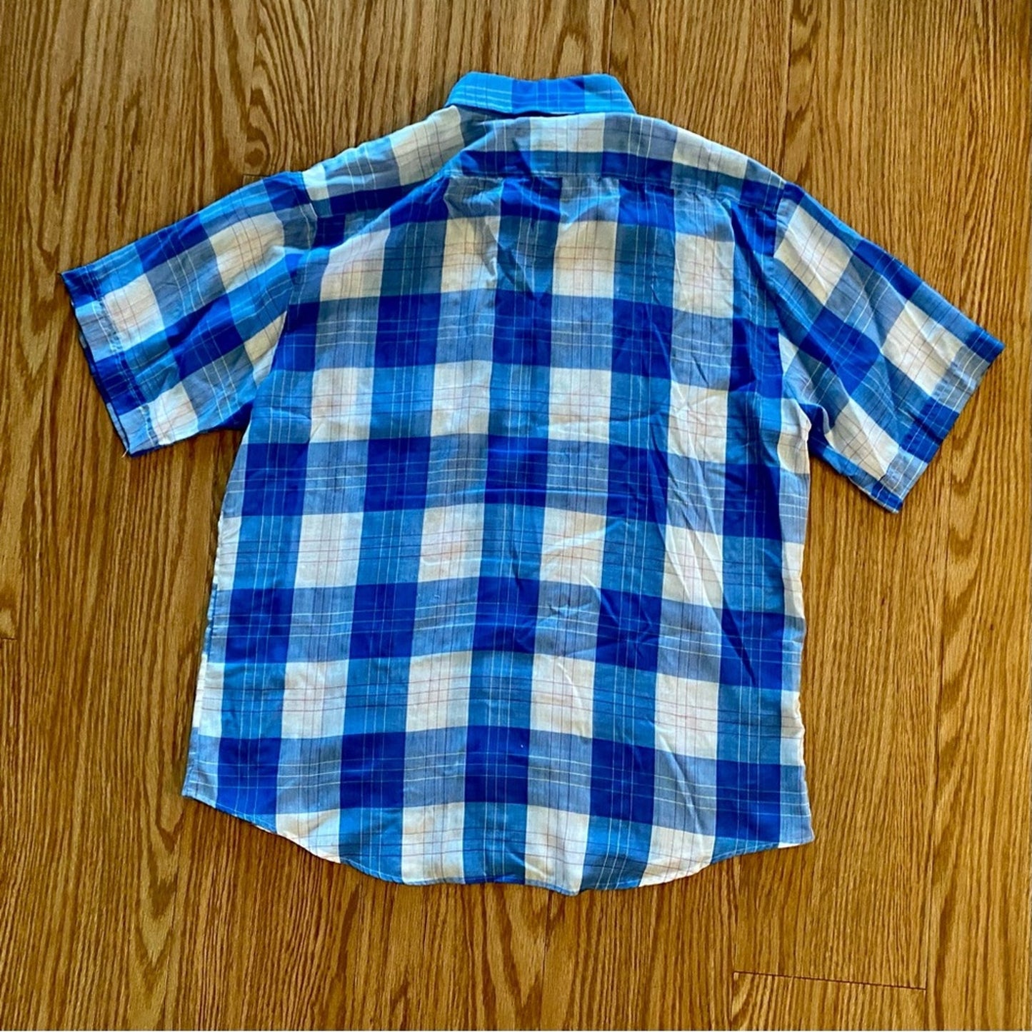 Wedgefield Vintage Blue Plaid Short Sleeve Button-down Shirt Mens Large