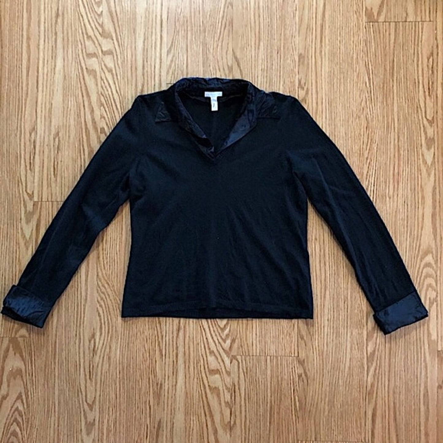 Charter Club Silk Angora Black Collared Blouse Womens Large