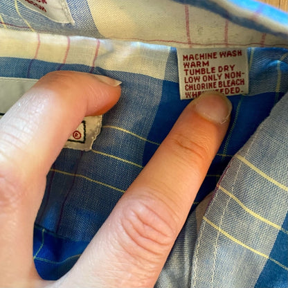 Wedgefield Vintage Blue Plaid Short Sleeve Button-down Shirt Mens Large