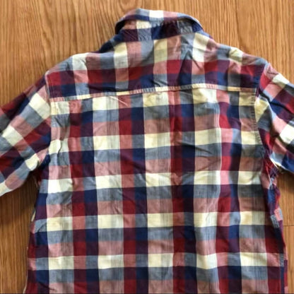 Angelique Vintage Red Striped Plaid Flannel Button-up Shirt Womens Medium