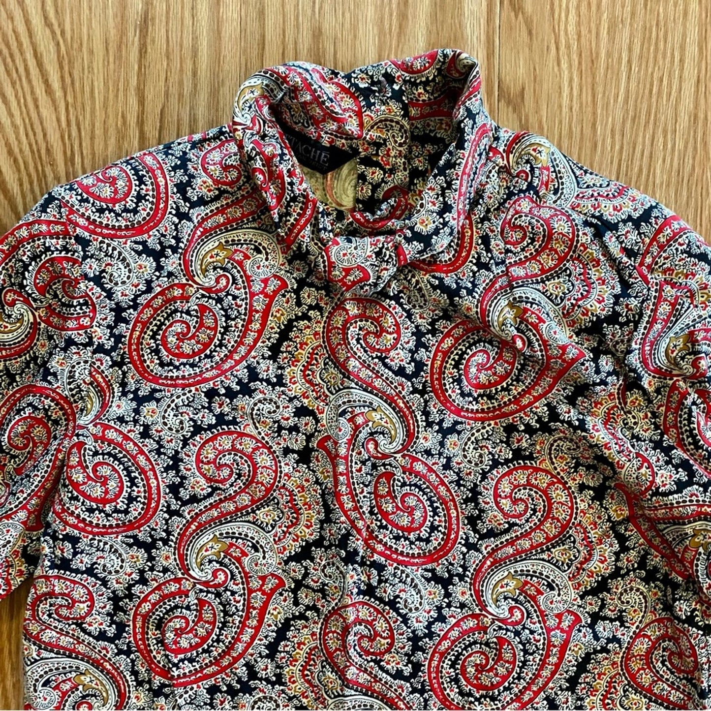 Attache Herman Geist Vintage Red Paisley Maximalist Blouse Womens 8 Medium