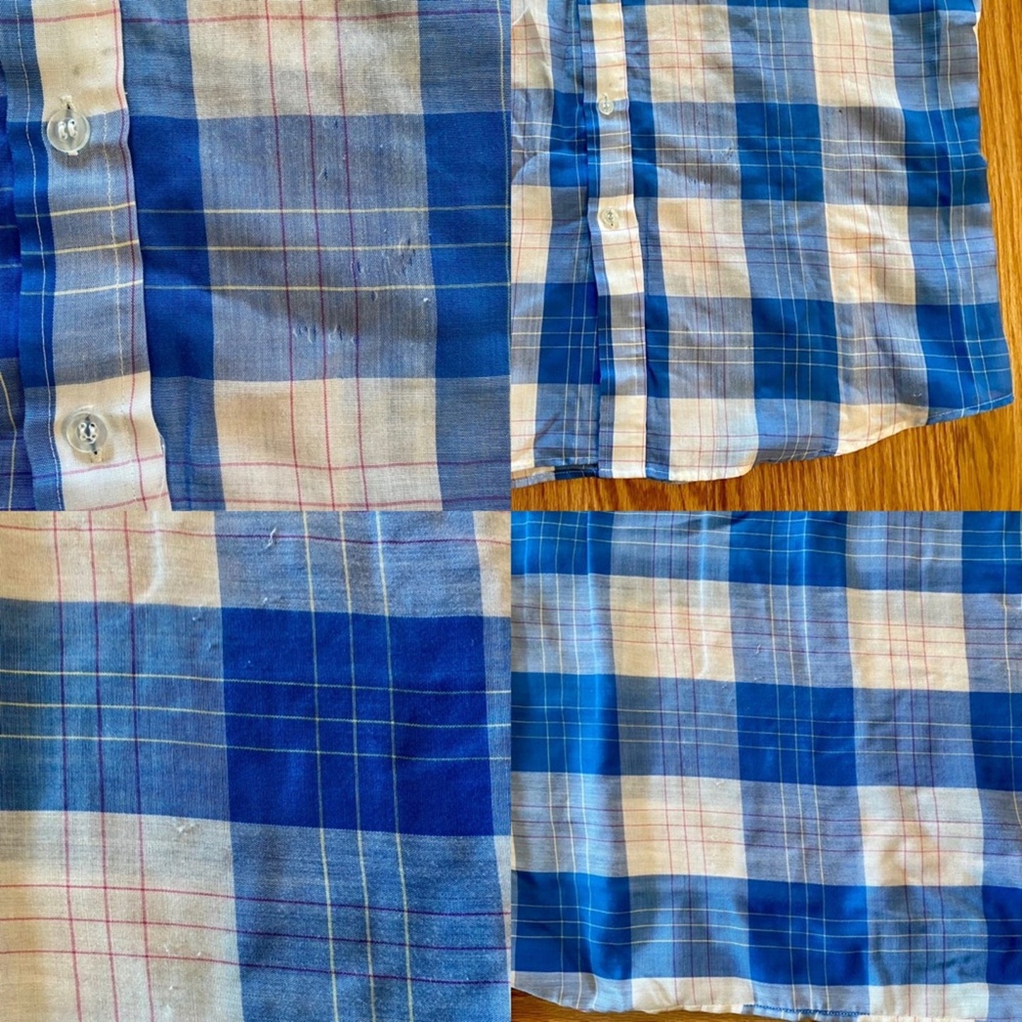 Wedgefield Vintage Blue Plaid Short Sleeve Button-down Shirt Mens Large