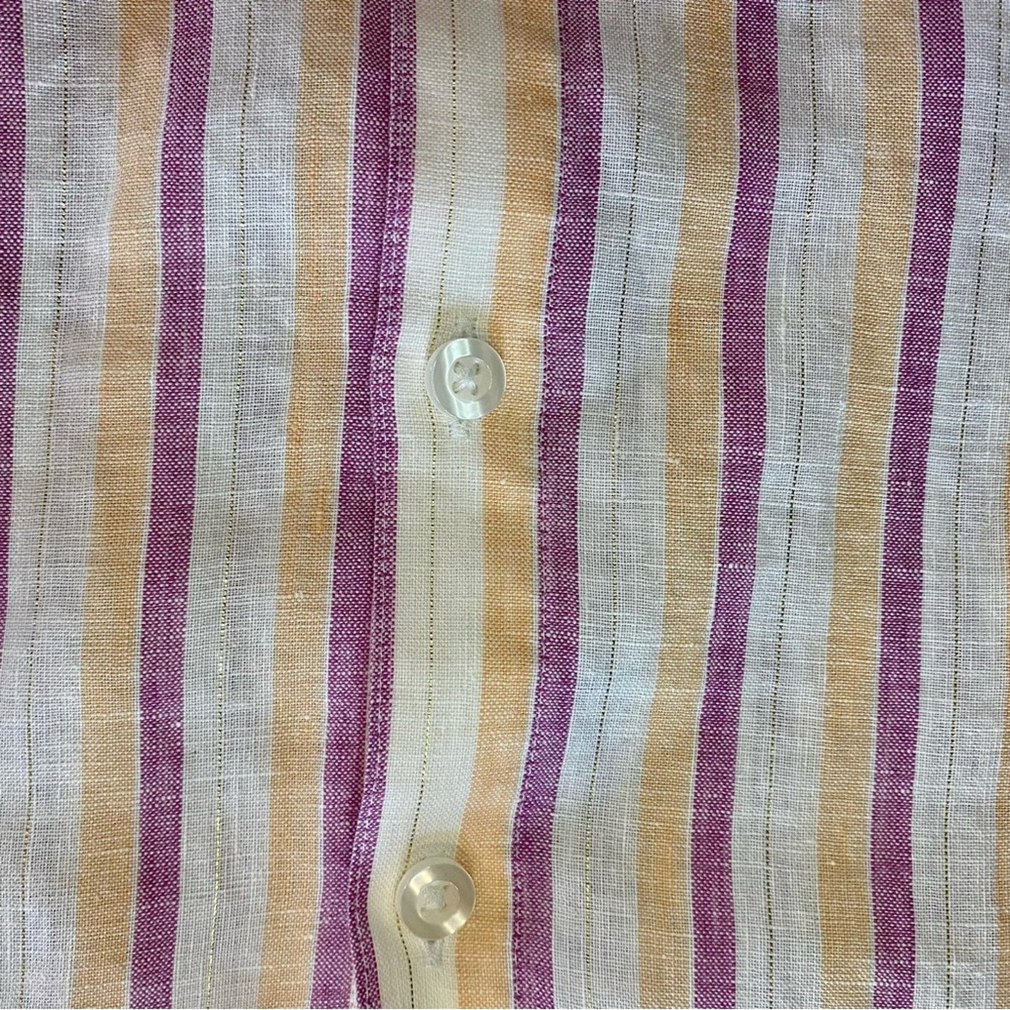 Chicos Striped Pink Orange Linen Button-up Shirt Top Womens XLarge 16/18