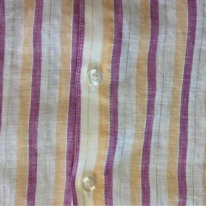Chicos Striped Pink Orange Linen Button-up Shirt Top Womens XLarge 16/18