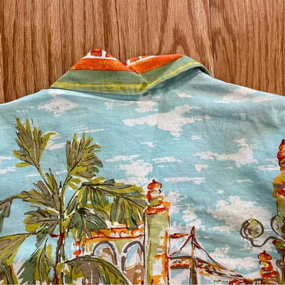 Coldwater Creek Villa Cityscape Blue Retro Linen Jacket Shacket Womens Small