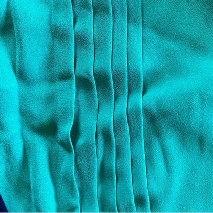 Chaus Vintage Teal Green Sheer Pleated Bow Tie Blouse Womens 12 Large