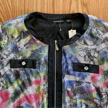 Michael Simon Multicolor Sequin Purple Bomber Jacket Shacket Womens 1X Plus
