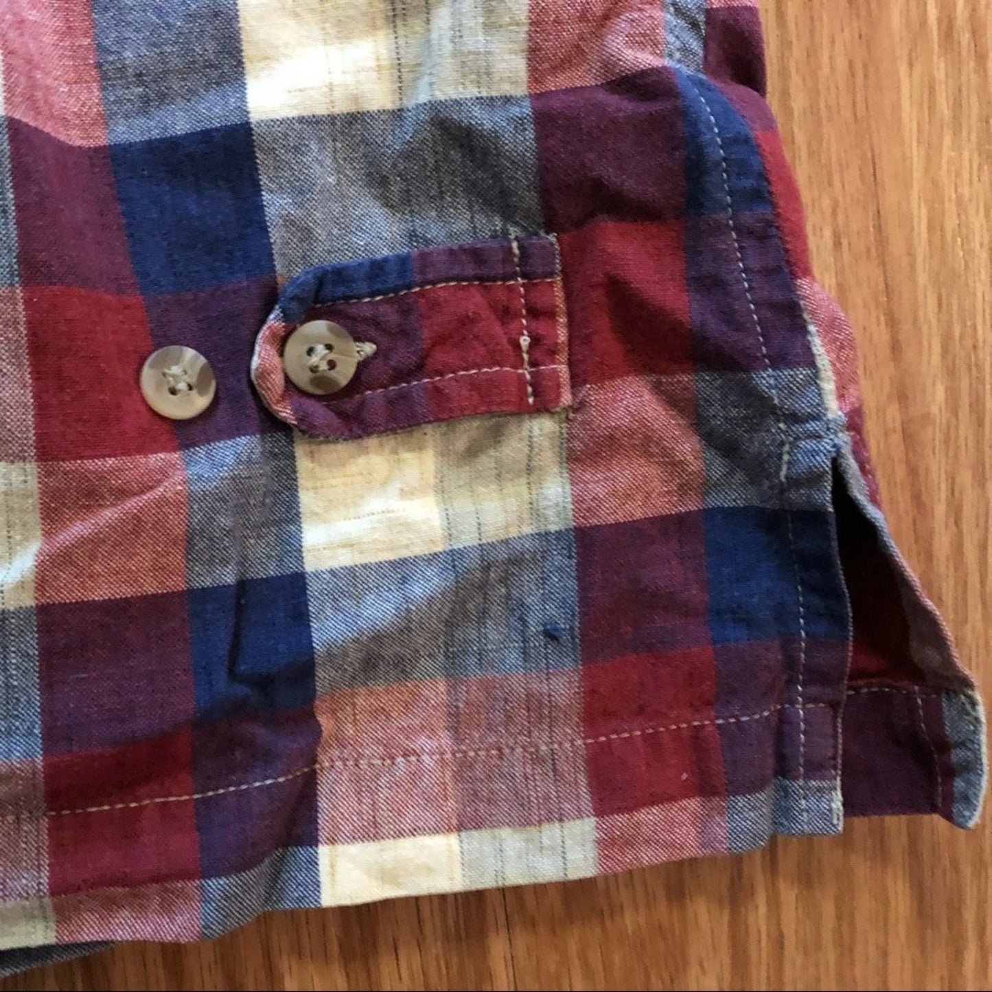 Angelique Vintage Red Striped Plaid Flannel Button-up Shirt Womens Medium