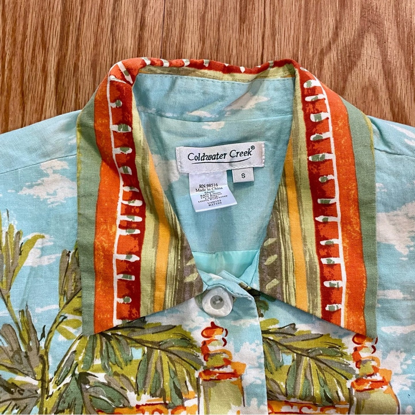Coldwater Creek Villa Cityscape Blue Retro Linen Jacket Shacket Womens Small