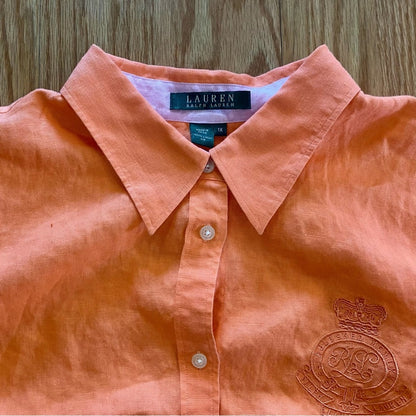 Lauren Ralph Lauren Orange Linen Button-up Shirt Top Blouse Womens 1x Plus Size