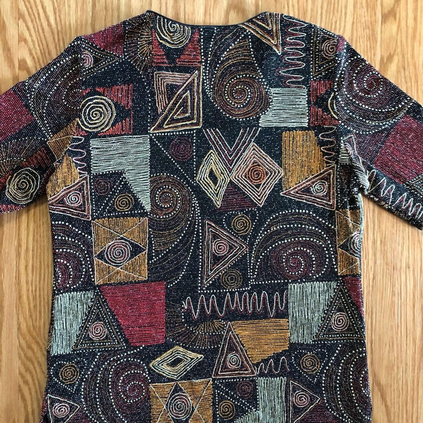 Hermann Lange Multicolor Black Red Beaded Blouse Womens 38 Small Medium