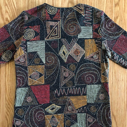 Hermann Lange Multicolor Black Red Beaded Blouse Womens 38 Small Medium