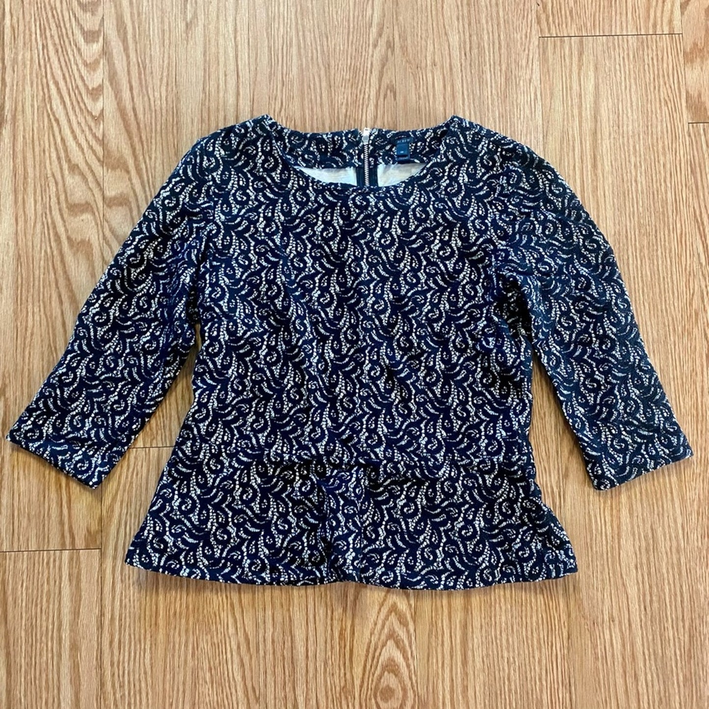 J Crew Black Peplum Lace Blouse Top Womens Medium