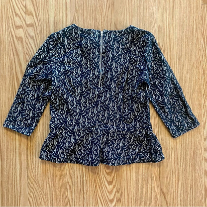 J Crew Black Peplum Lace Blouse Top Womens Medium