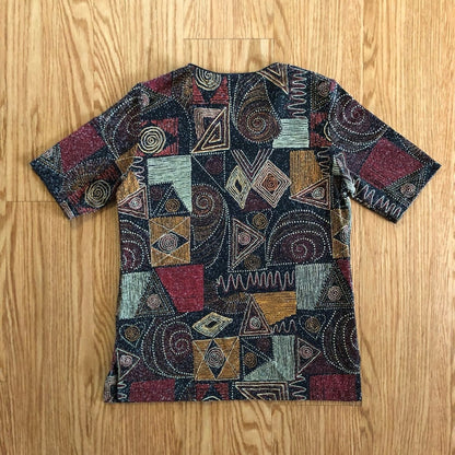 Hermann Lange Multicolor Black Red Beaded Blouse Womens 38 Small Medium