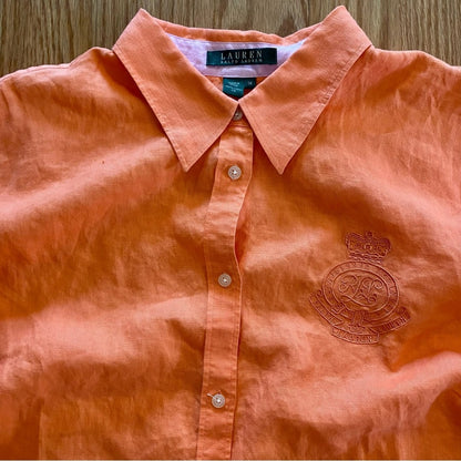 Lauren Ralph Lauren Orange Linen Button-up Shirt Top Blouse Womens 1x Plus Size