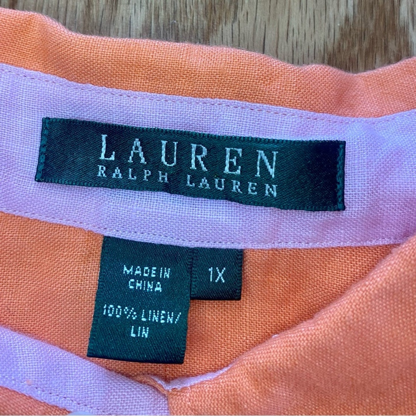 Lauren Ralph Lauren Orange Linen Button-up Shirt Top Blouse Womens 1x Plus Size