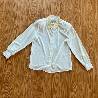 La Chine Petites Vintage Ivory Sheer Sequin Collar Blouse Womens 6 Petites