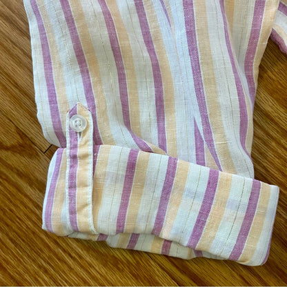 Chicos Striped Pink Orange Linen Button-up Shirt Top Womens XLarge 16/18