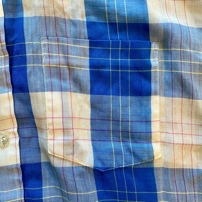 Wedgefield Vintage Blue Plaid Short Sleeve Button-down Shirt Mens Large