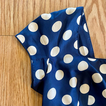 Vintage 1950s Blue Polka Dot Bow Midi Pin-up Dress Womens 0 XSmall