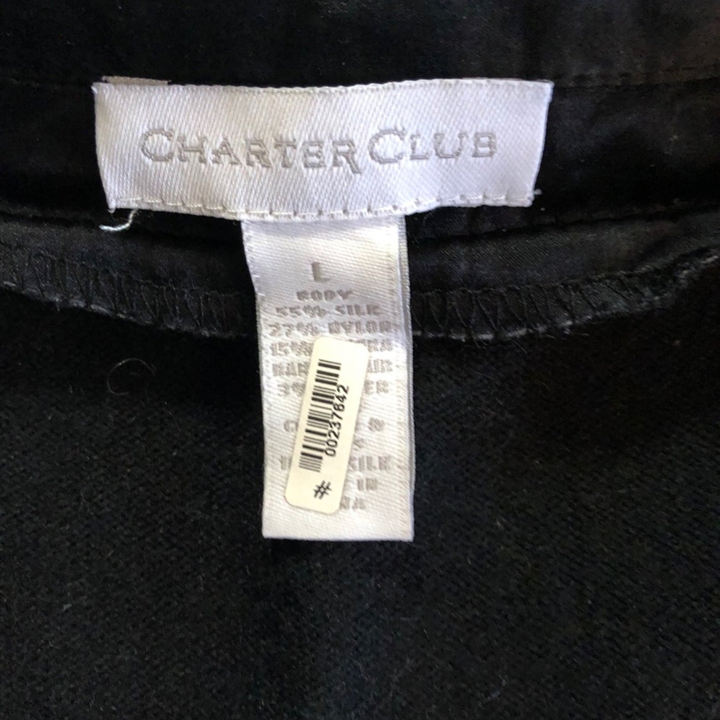 Charter Club Silk Angora Black Collared Blouse Womens Large