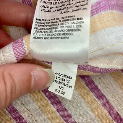 Chicos Striped Pink Orange Linen Button-up Shirt Top Womens XLarge 16/18