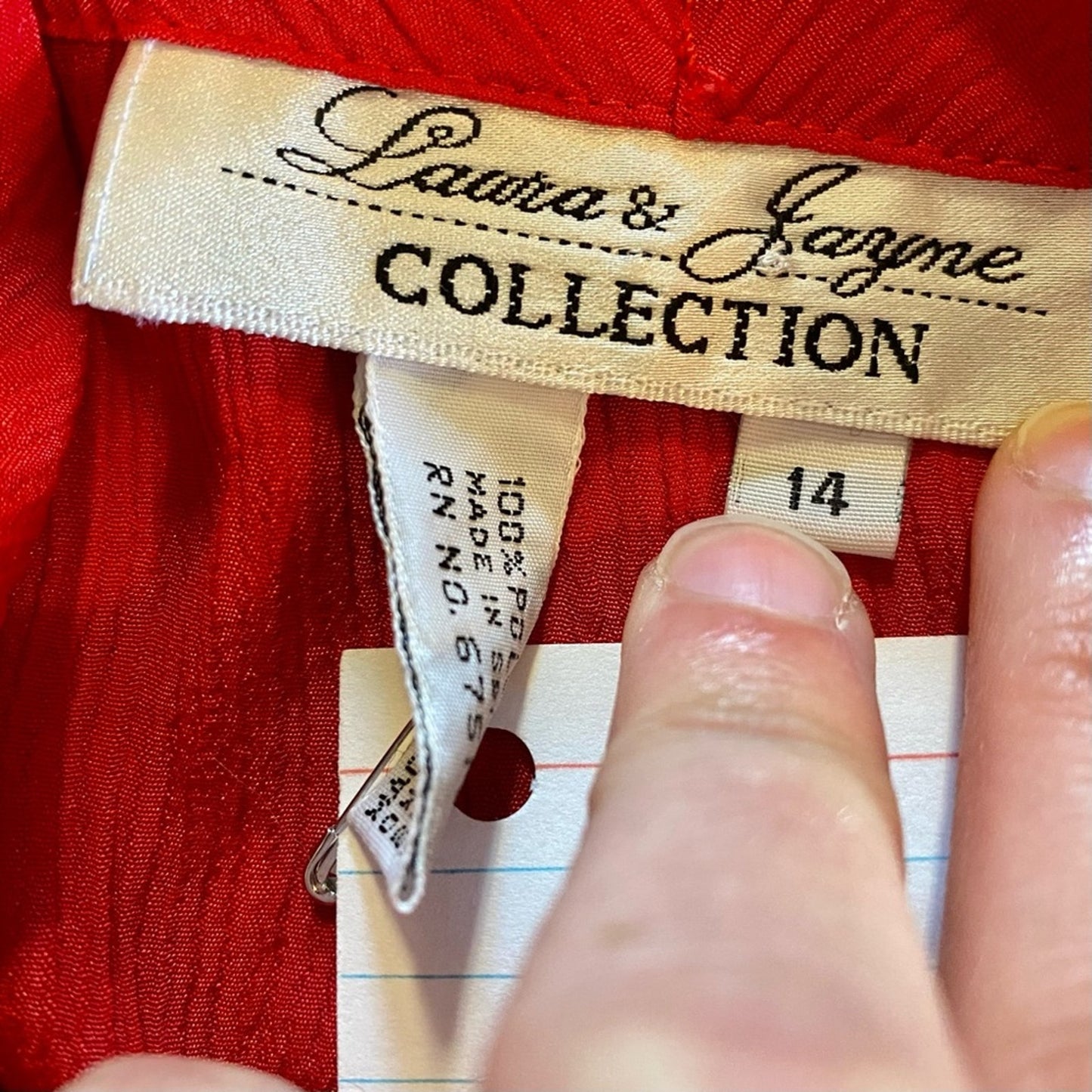 Laura & Jayne Vintage Red Shawl Collar Blouse Shirt Womens 14 Large