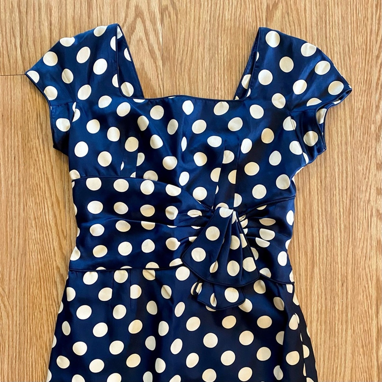 Vintage 1950s Blue Polka Dot Bow Midi Pin-up Dress Womens 0 XSmall