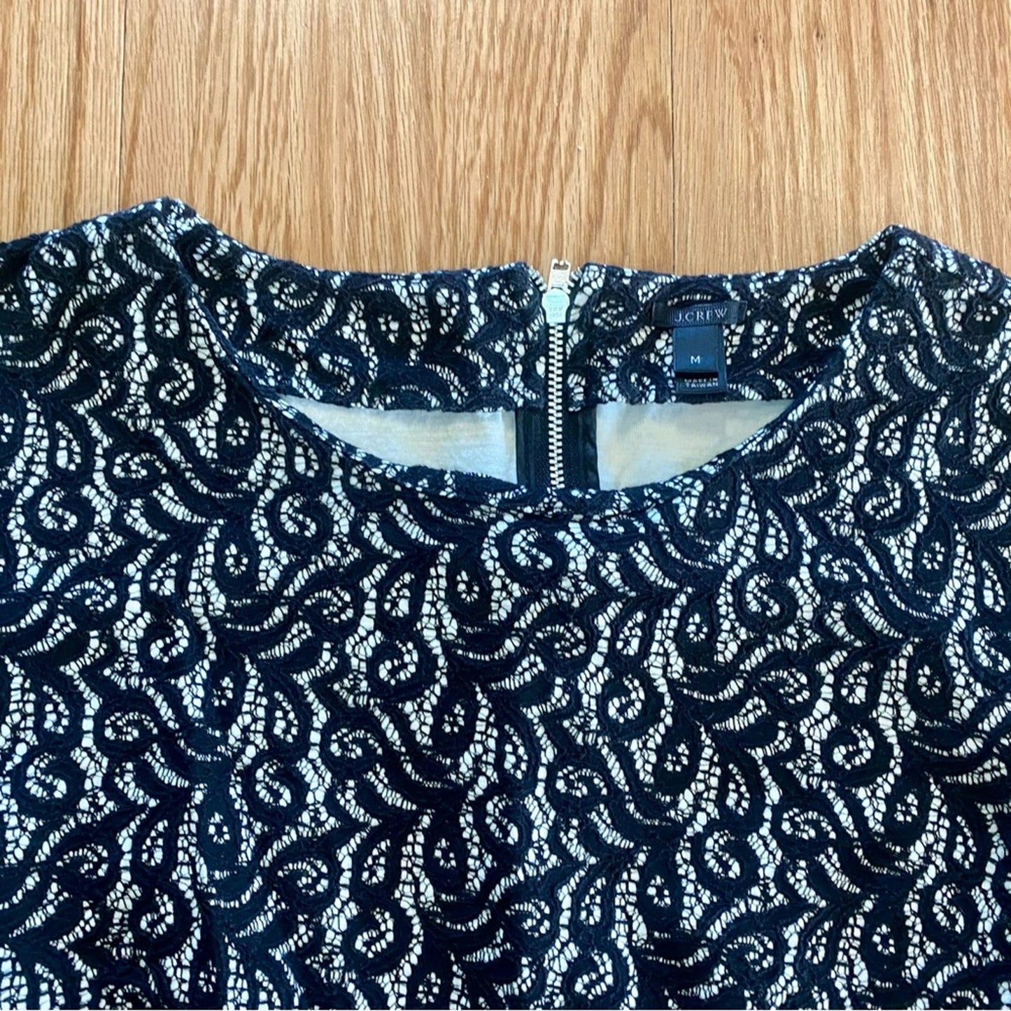 J Crew Black Peplum Lace Blouse Top Womens Medium