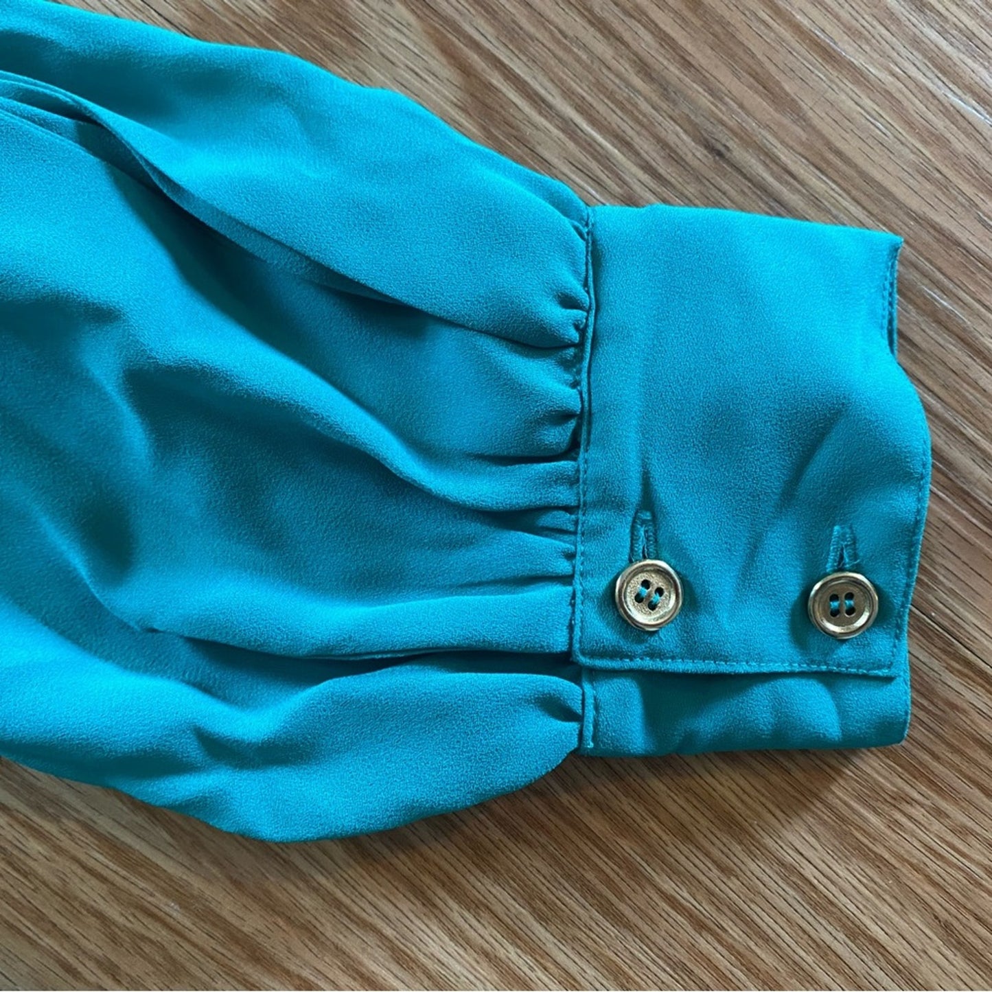 Chaus Vintage Teal Green Sheer Pleated Bow Tie Blouse Womens 12 Large