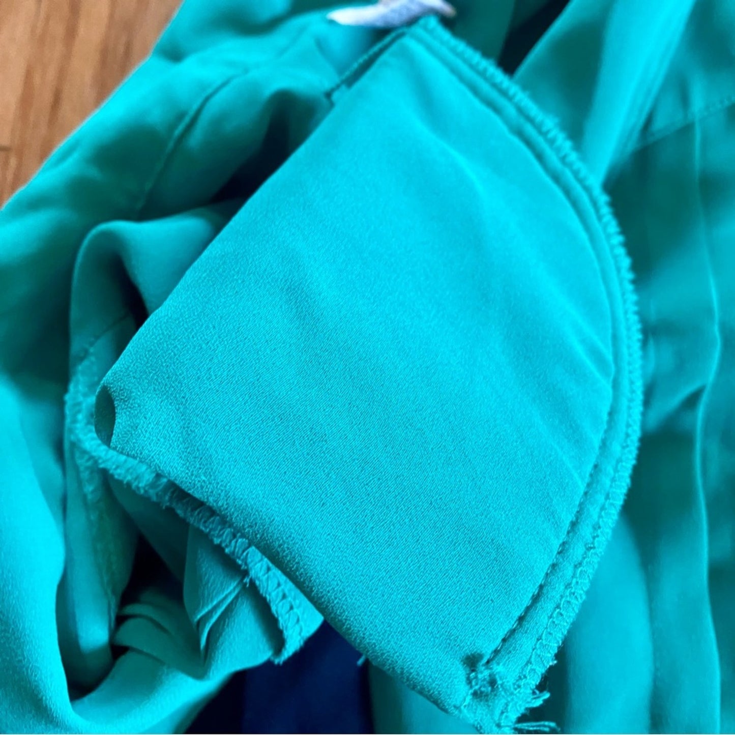Chaus Vintage Teal Green Sheer Pleated Bow Tie Blouse Womens 12 Large