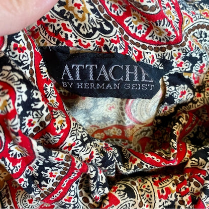 Attache Herman Geist Vintage Red Paisley Maximalist Blouse Womens 8 Medium