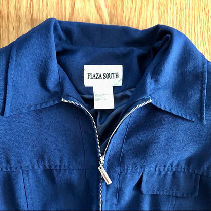 Plaza South Vintage Blue Zip Bomber Shacket Womens 10 Medium