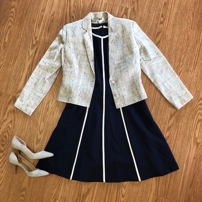 Clare Joseph Vintage Blue White Textured Blazer Womens 4 Small