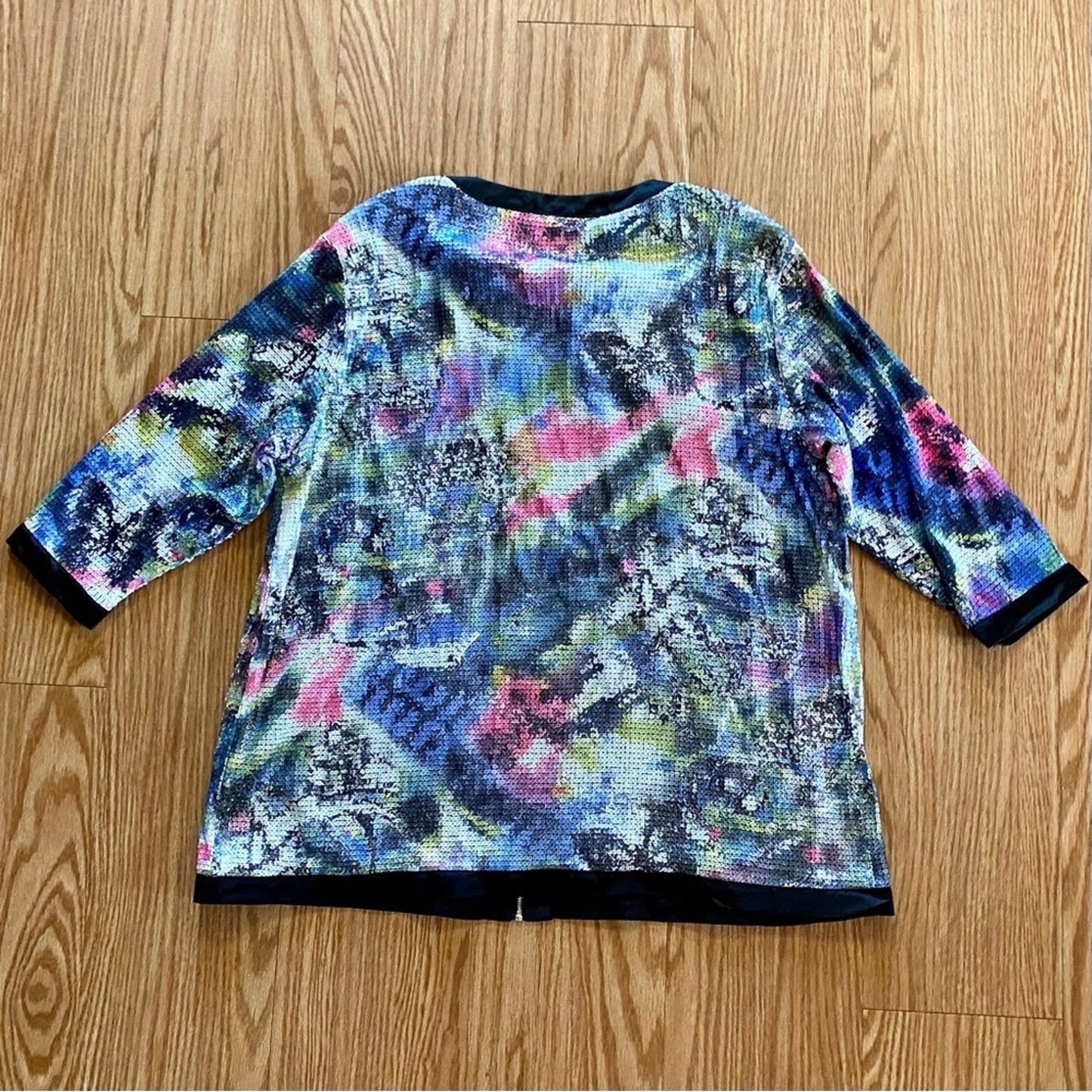 Michael Simon Multicolor Sequin Purple Bomber Jacket Shacket Womens 1X Plus