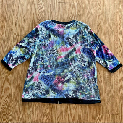 Michael Simon Multicolor Sequin Purple Bomber Jacket Shacket Womens 1X Plus
