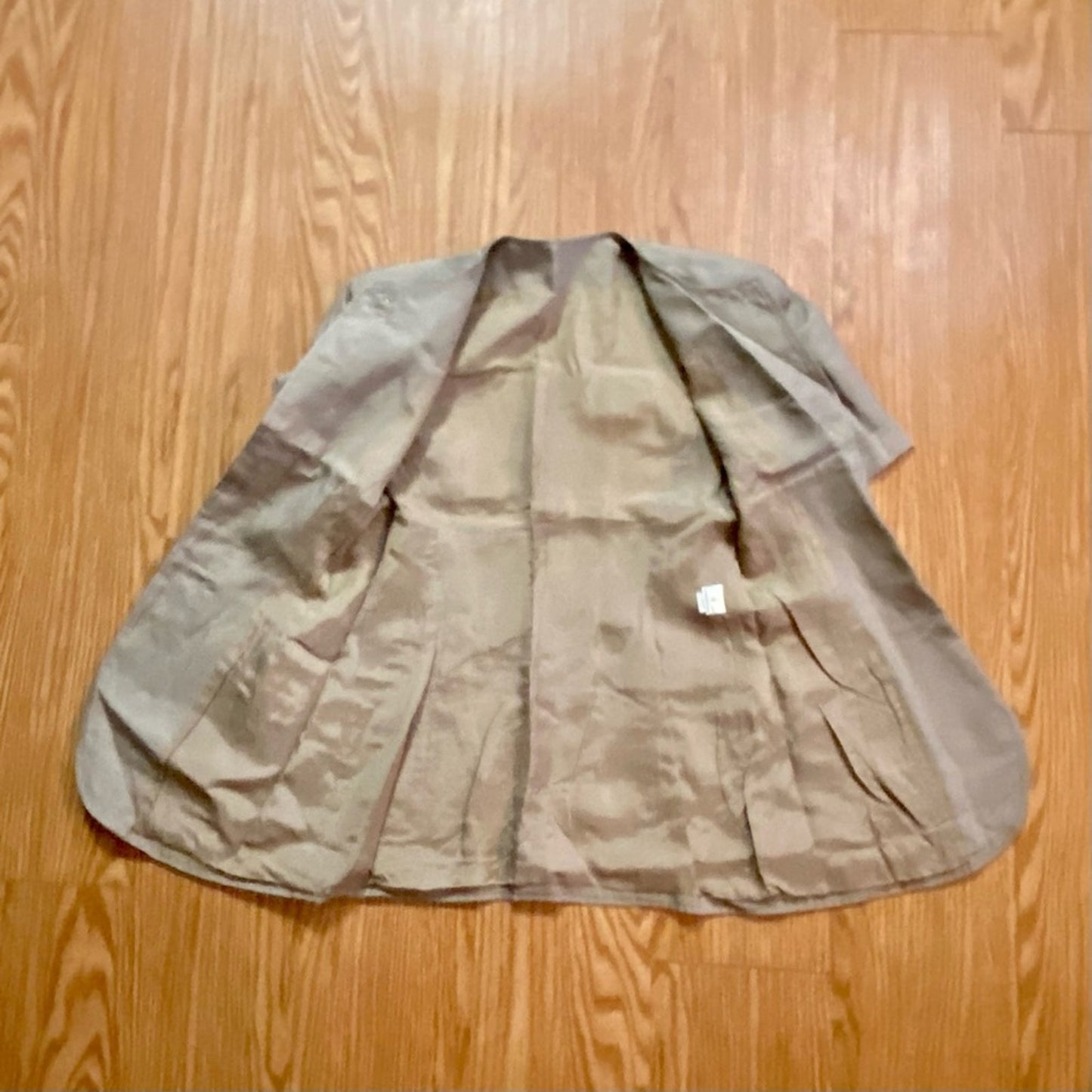 Vintage Tan Silk Structured Short Sleeve Blazer Jacket Womens Small
