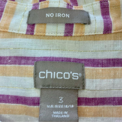 Chicos Striped Pink Orange Linen Button-up Shirt Top Womens XLarge 16/18