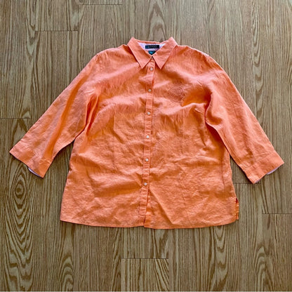 Lauren Ralph Lauren Orange Linen Button-up Shirt Top Blouse Womens 1x Plus Size