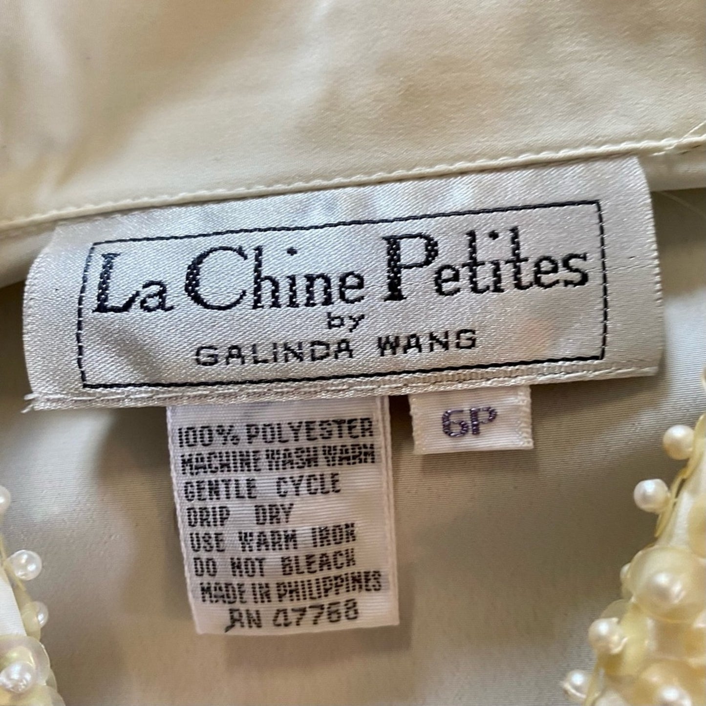 La Chine Petites Vintage Ivory Sheer Sequin Collar Blouse Womens 6 Petites