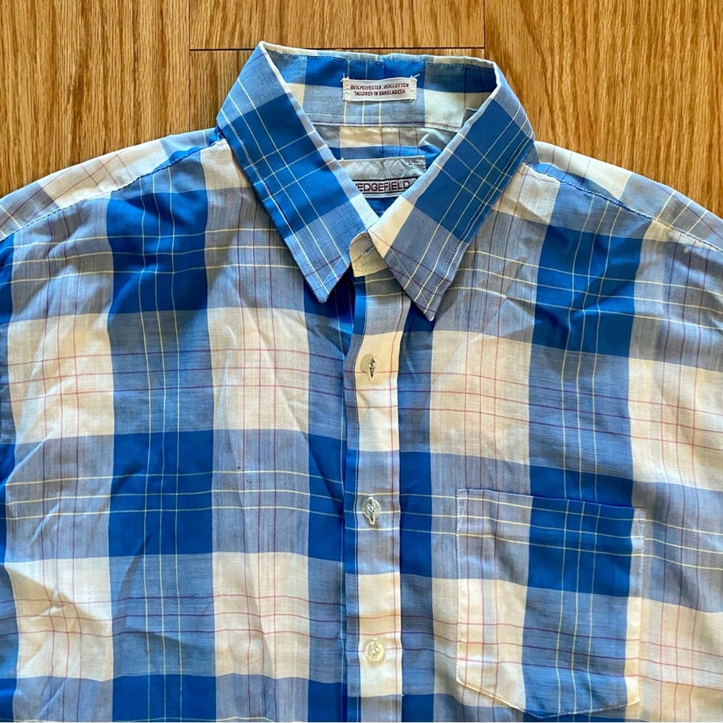 Wedgefield Vintage Blue Plaid Short Sleeve Button-down Shirt Mens Large