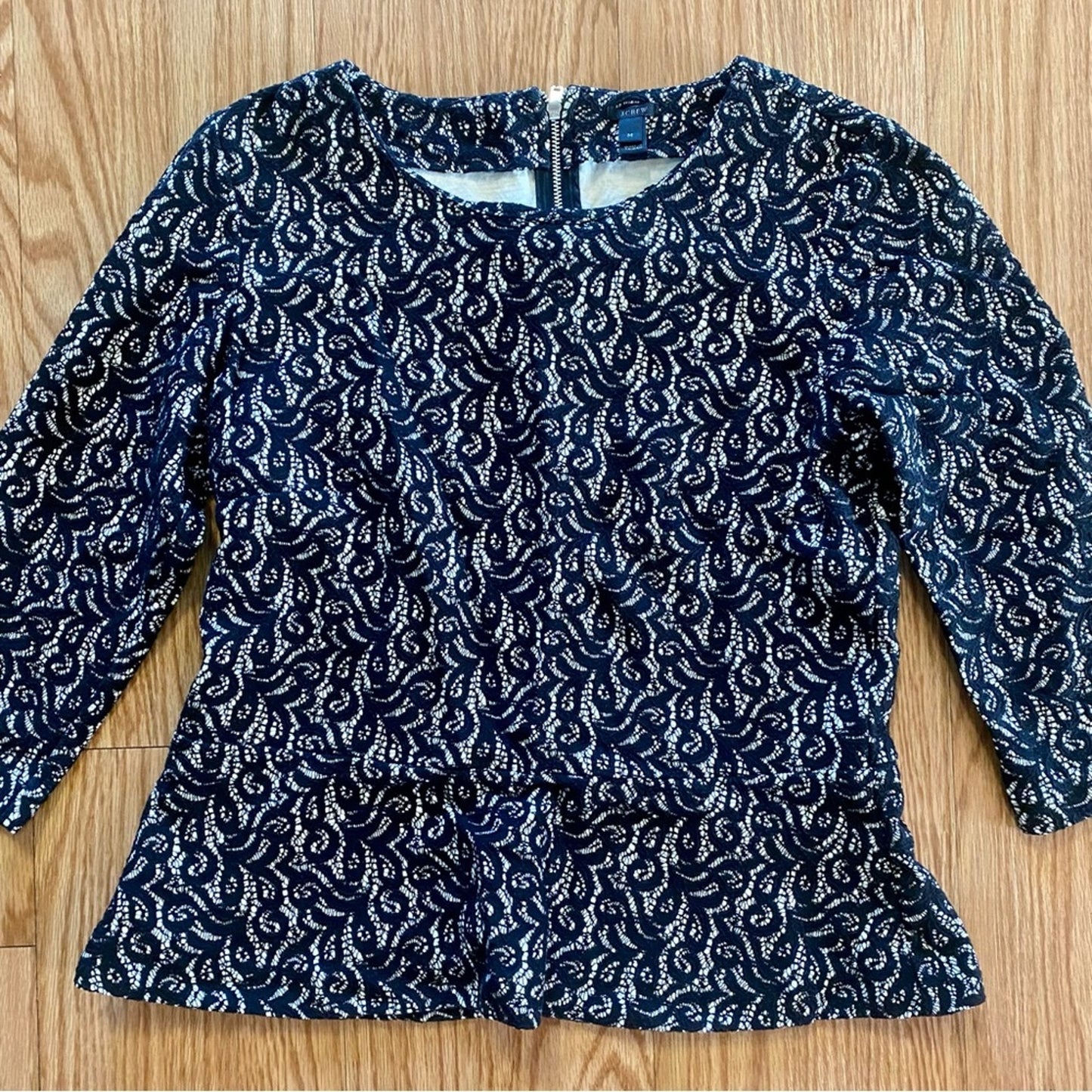J Crew Black Peplum Lace Blouse Top Womens Medium