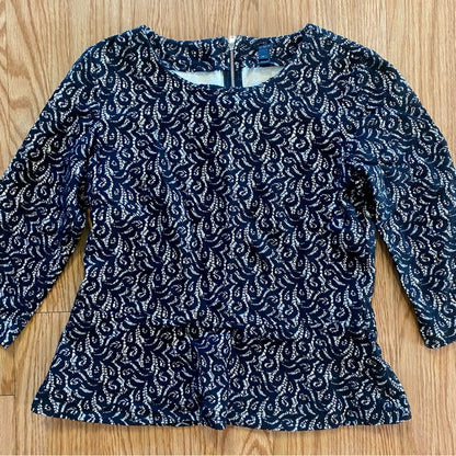 J Crew Black Peplum Lace Blouse Top Womens Medium
