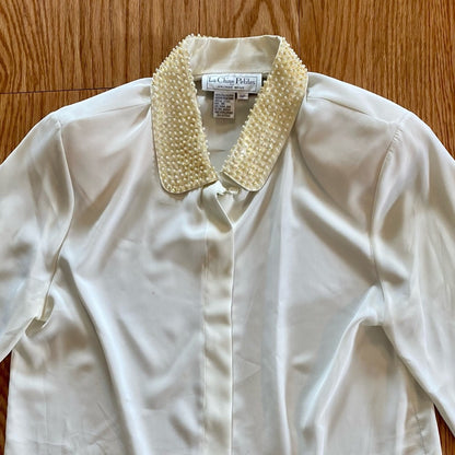La Chine Petites Vintage Ivory Sheer Sequin Collar Blouse Womens 6 Petites