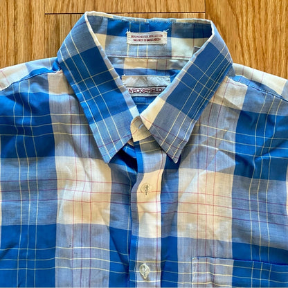 Wedgefield Vintage Blue Plaid Short Sleeve Button-down Shirt Mens Large