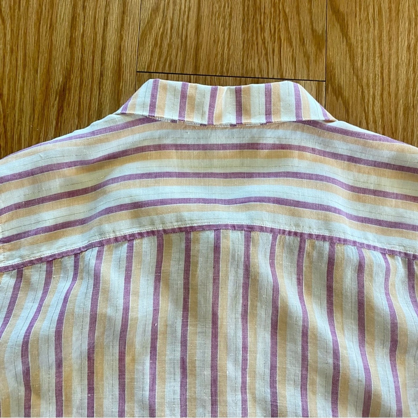 Chicos Striped Pink Orange Linen Button-up Shirt Top Womens XLarge 16/18