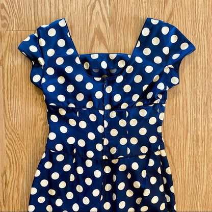Vintage 1950s Blue Polka Dot Bow Midi Pin-up Dress Womens 0 XSmall