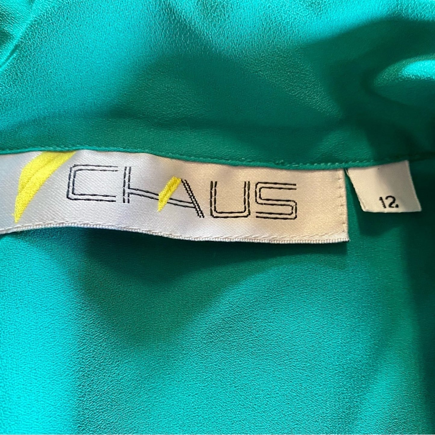Chaus Vintage Teal Green Sheer Pleated Bow Tie Blouse Womens 12 Large